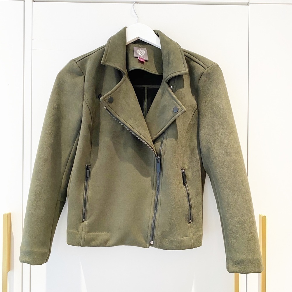 𝅺olive Faux Suede Scuba Moto Jacket
